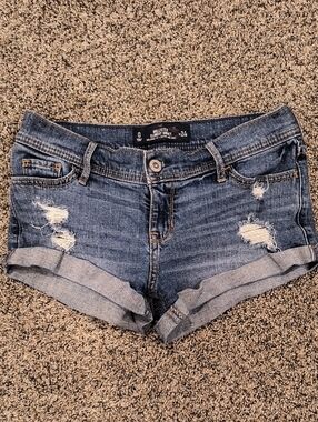 Hollister Distressed Rolled-Hem Denim Shorts - Blue